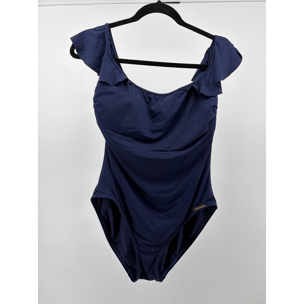 Vince Camuto Ruffle Swimsuit, One Piece Deep Sea Navy, Women's Size 10